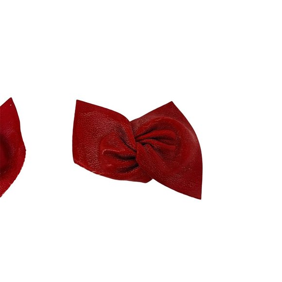 Vintage 1980s Red Bow Faux Leather Shoe Clips - Picture 4 of 6